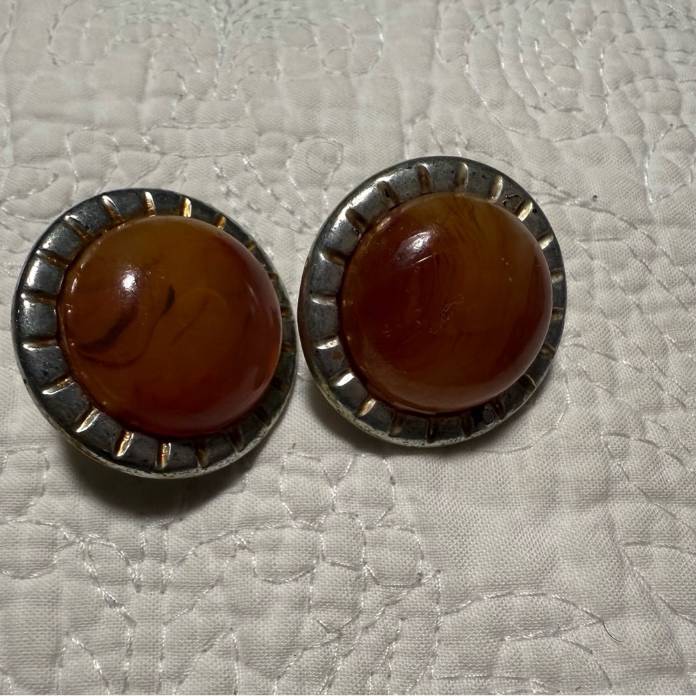 Vintage Silver and Orange Stone Earrings
